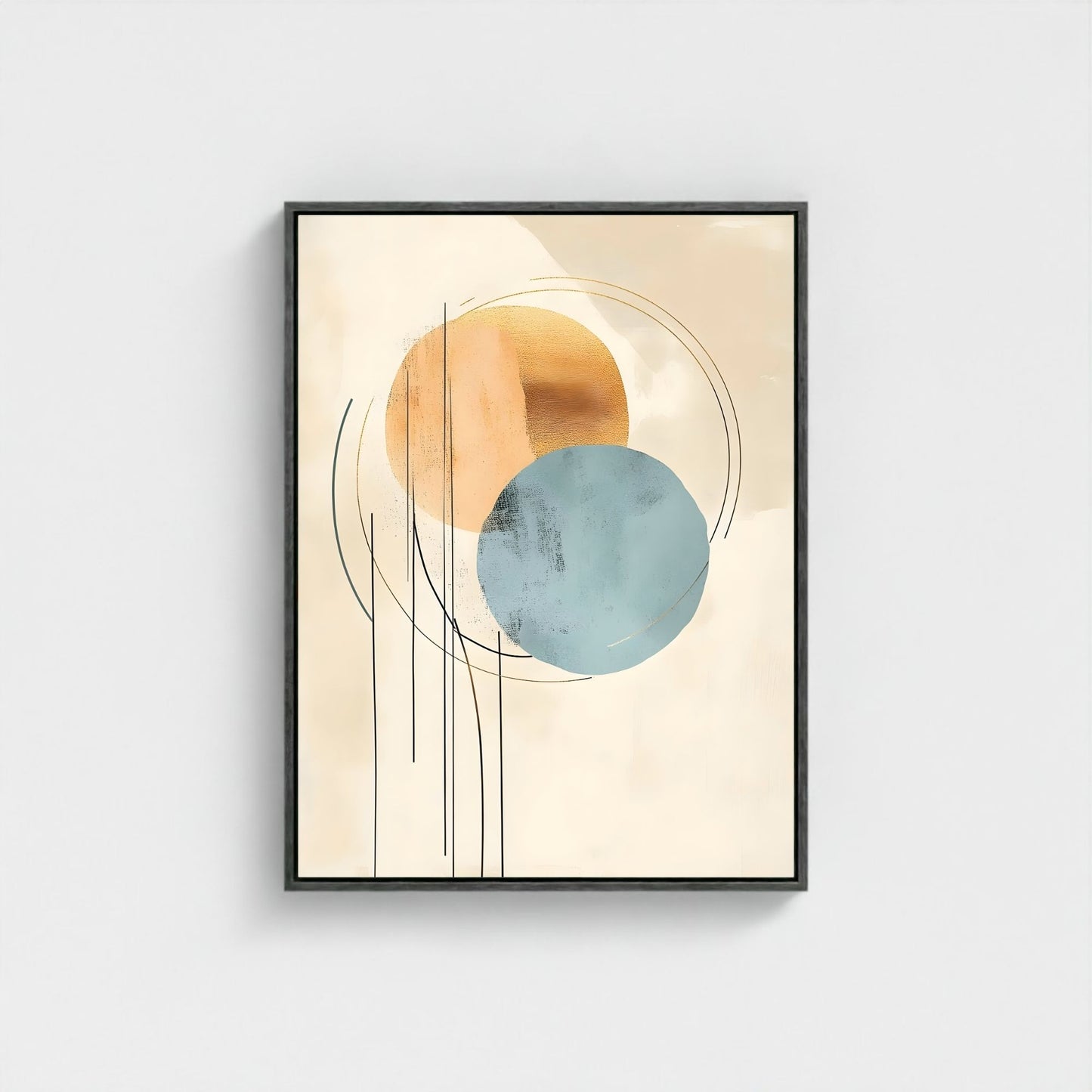 Modern Abstract Beige Blue Circles Wall Art Canvas - Framed Neutral Geometric Wall Art