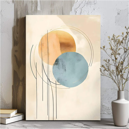 Modern Abstract Beige Blue Circles Wall Art Canvas - Framed Neutral Geometric Wall Art