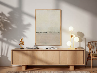 Modern Abstract Hand Painted Beige Black Wall Art | Minimalist Pastel Acrylic Painting On Canvas For Living Room Bedroom Decor