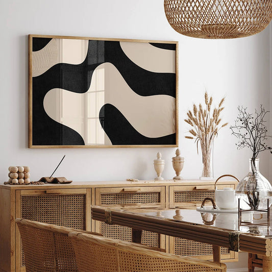 Modern Abstract Line Beige Black Nordic Canvas Print Flowing Wall Art For Modern Living Room Bedroom Office Décor