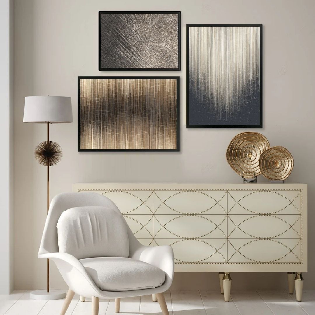 Modern Abstract Luxury Black Gray Metallic Effect Wall Art Canvas Prints Large Poster For Modern Living Room Bedroom Home Decor