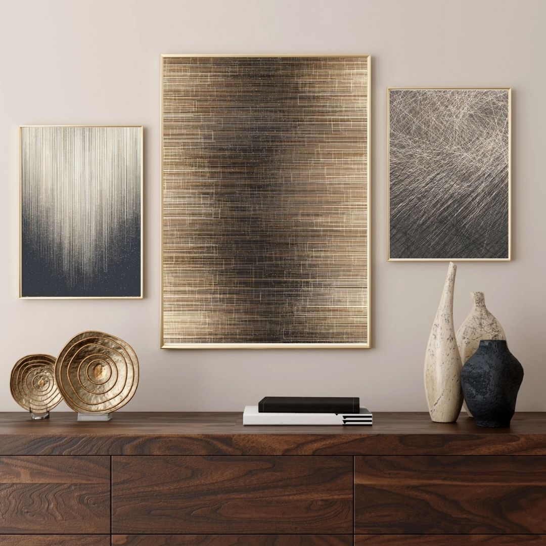 Modern Abstract Luxury Black Gray Metallic Effect Wall Art Canvas Prints Large Poster For Modern Living Room Bedroom Home Decor