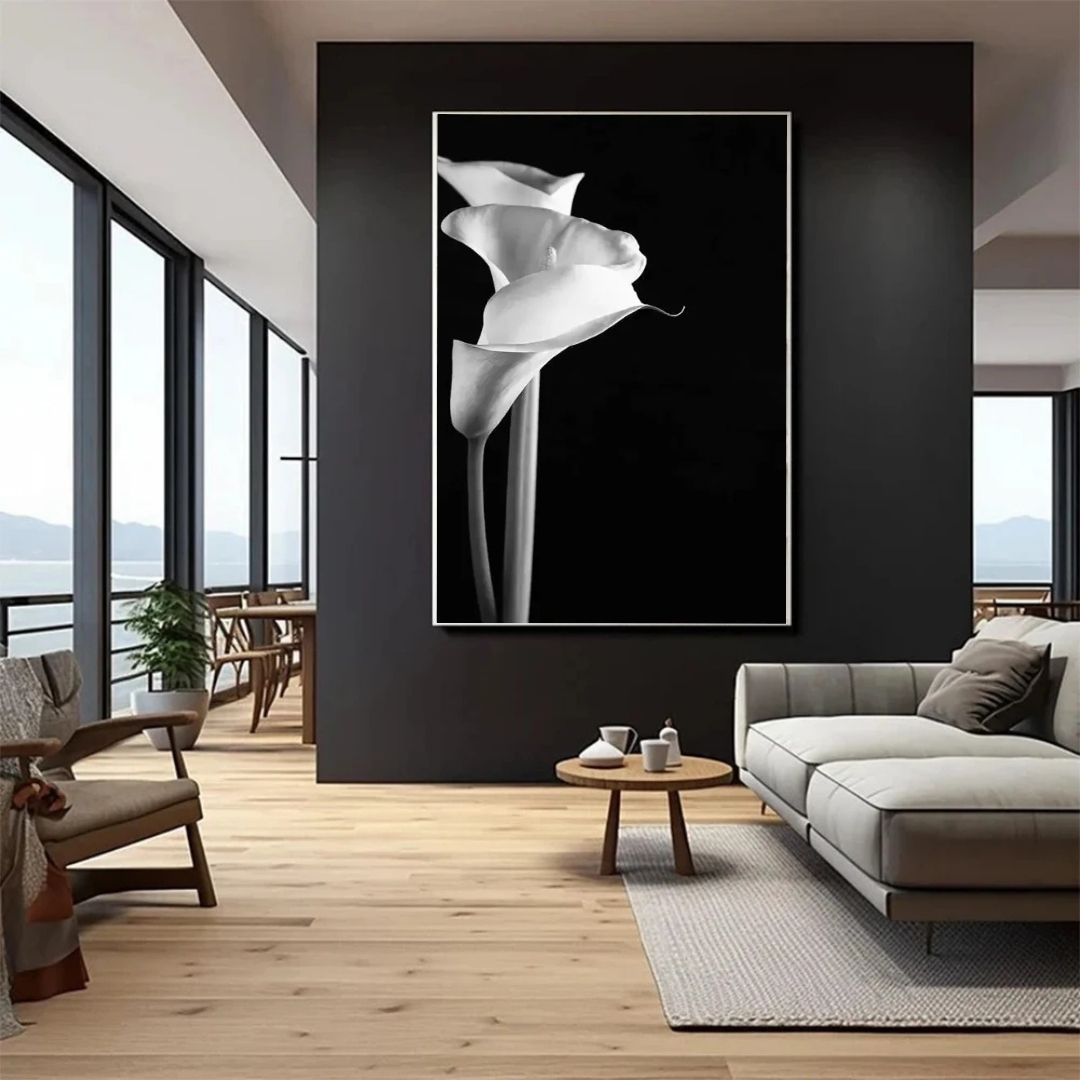 Modern Black and White Flower Minimalist Wall Art Canvas Print Botanical Poster for Living Room Bedroom Decor