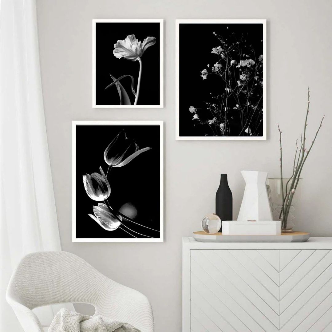 Modern Black and White Flower Minimalist Wall Art Canvas Print Botanical Poster for Living Room Bedroom Decor