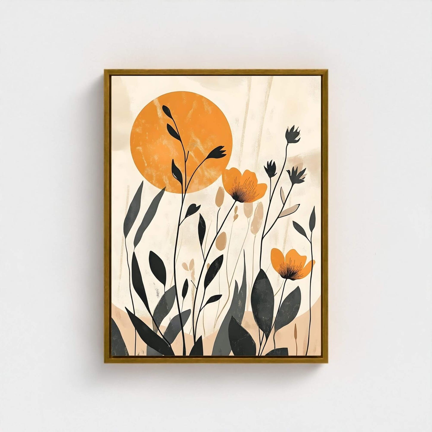 Modern Botanical Sun Framed Wall Art Canvas Print - Floral Nature Artwork for Bedroom