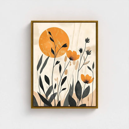 Modern Botanical Sun Framed Wall Art Canvas Print - Floral Nature Artwork for Bedroom