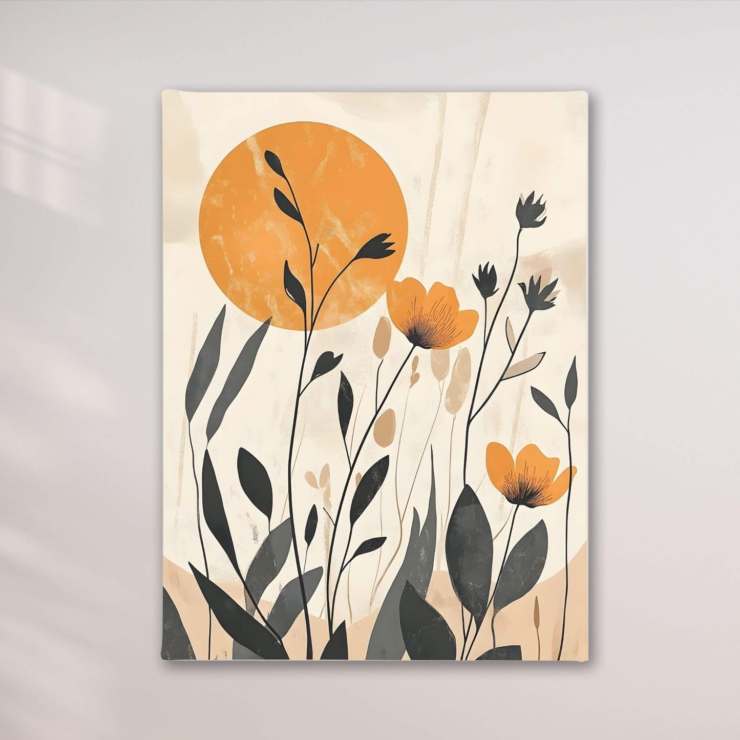 Modern Botanical Sun Framed Wall Art Canvas Print - Floral Nature Artwork for Bedroom