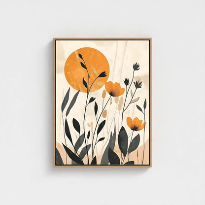 Modern Botanical Sun Framed Wall Art Canvas Print - Floral Nature Artwork for Bedroom