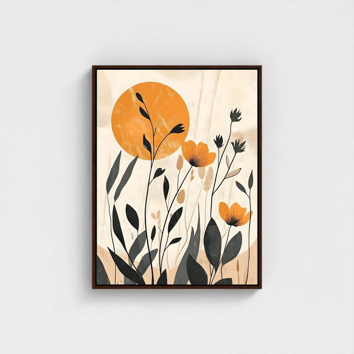Modern Botanical Sun Framed Wall Art Canvas Print - Floral Nature Artwork for Bedroom
