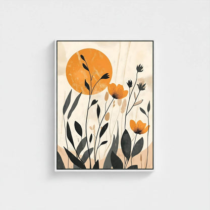 Modern Botanical Sun Framed Wall Art Canvas Print - Floral Nature Artwork for Bedroom