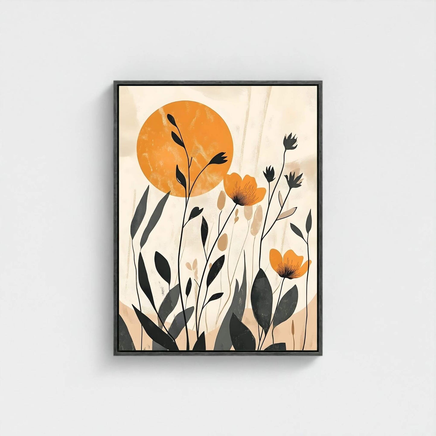 Modern Botanical Sun Framed Wall Art Canvas Print - Floral Nature Artwork for Bedroom