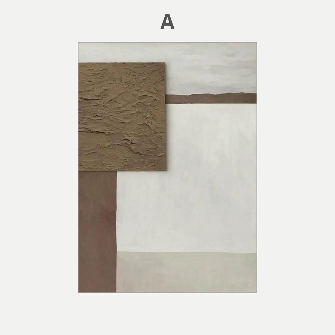 Modern Geometric 3D Effect Beige Brown Black Wabi Sabi Wall Art Canvas Print For Scandinavian Living Room Hallway Home Office Decor