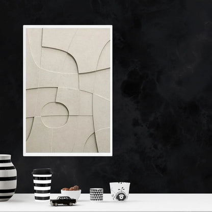 Modern Geometric 3D Effect Beige Brown Black Wabi Sabi Wall Art Canvas Print For Scandinavian Living Room Hallway Home Office Decor