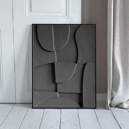 Modern Geometric 3D Effect Beige Brown Black Wabi Sabi Wall Art Canvas Print For Scandinavian Living Room Hallway Home Office Decor