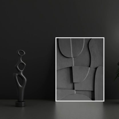 Modern Geometric 3D Effect Beige Brown Black Wabi Sabi Wall Art Canvas Print For Scandinavian Living Room Hallway Home Office Decor