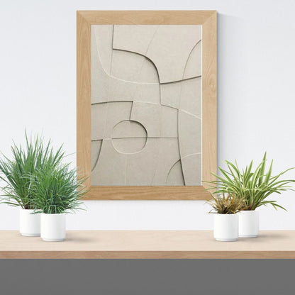 Modern Geometric 3D Effect Beige Brown Black Wabi Sabi Wall Art Canvas Print For Scandinavian Living Room Hallway Home Office Decor