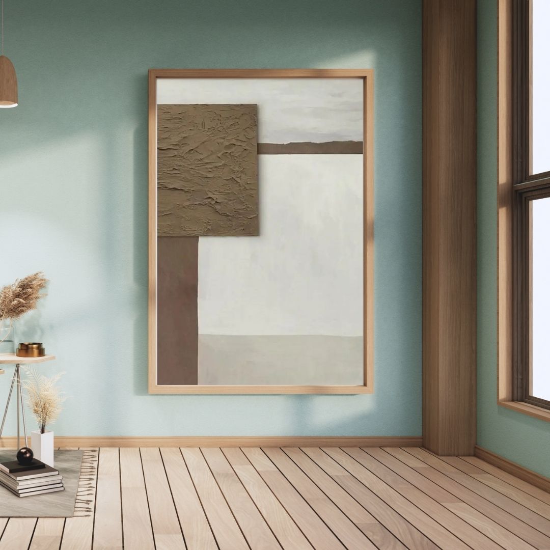 Modern Geometric 3D Effect Beige Brown Black Wabi Sabi Wall Art Canvas Print For Scandinavian Living Room Hallway Home Office Decor