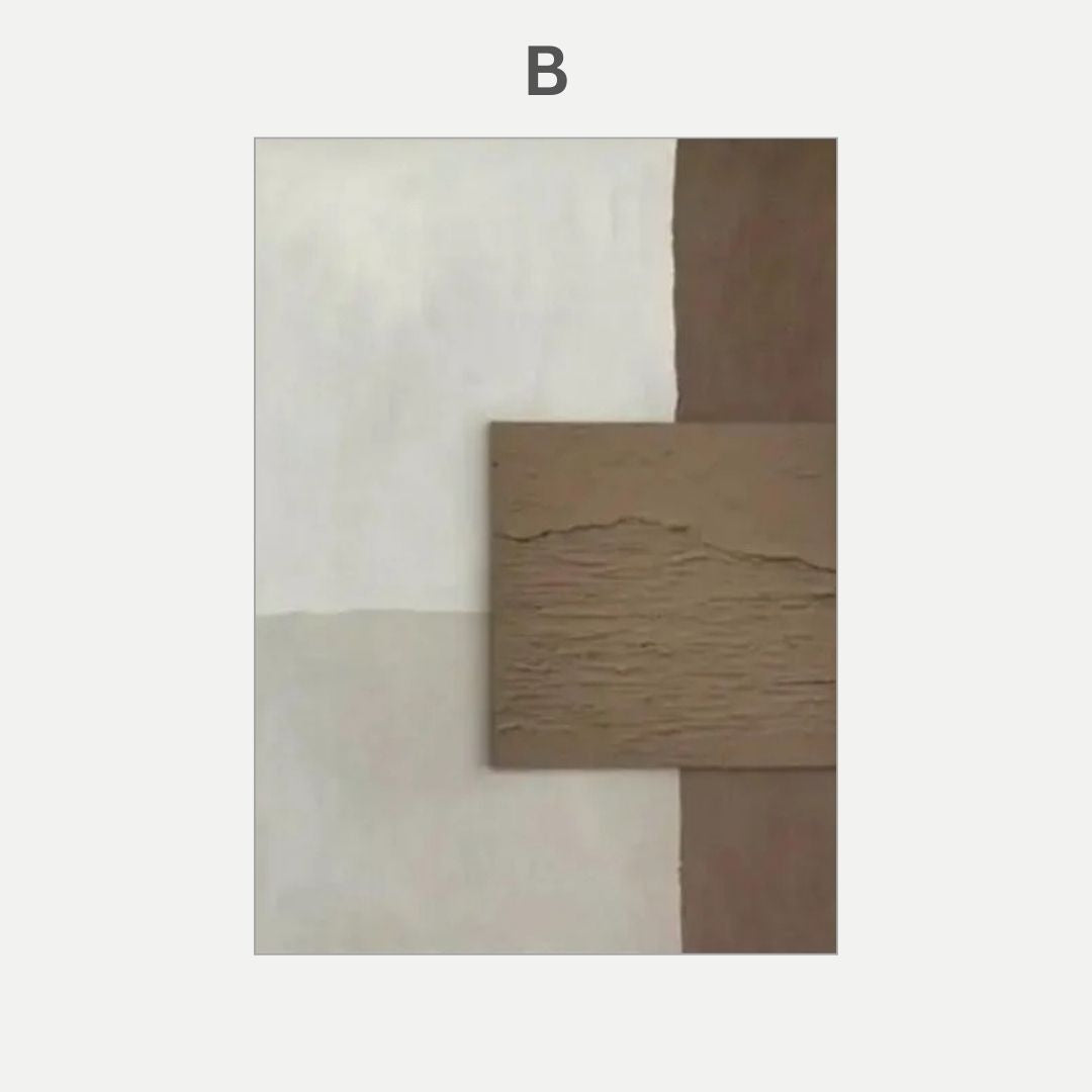 Modern Geometric 3D Effect Beige Brown Black Wabi Sabi Wall Art Canvas Print For Scandinavian Living Room Hallway Home Office Decor