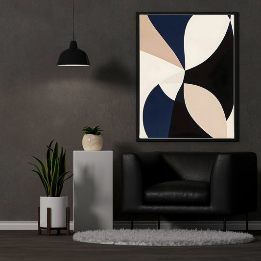 Modern Geometric Abstract Framed Wall Art Canvas Print - Mid Century Style Poster