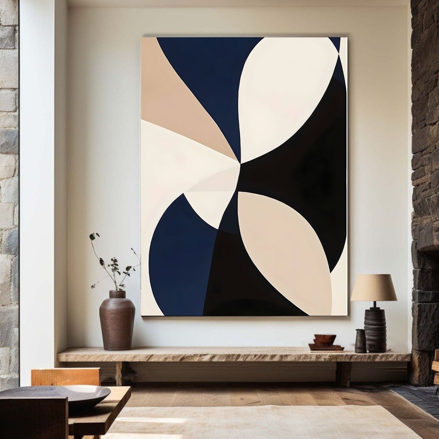 Modern Geometric Abstract Framed Wall Art Canvas Print - Mid Century Style Poster