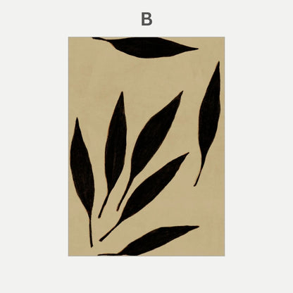 Beige background with black leaf-like shapes