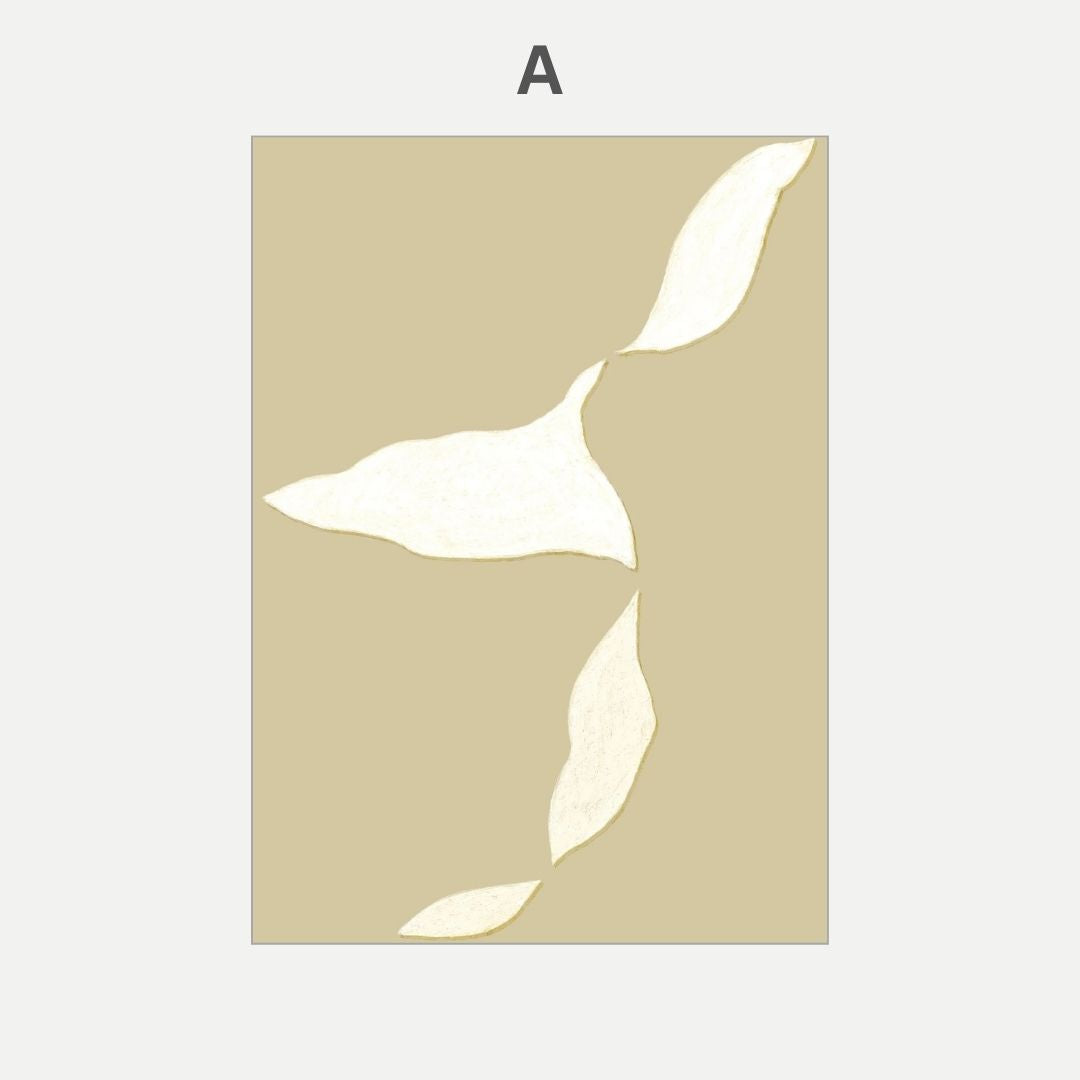 Beige background with white abstract leaf shapes