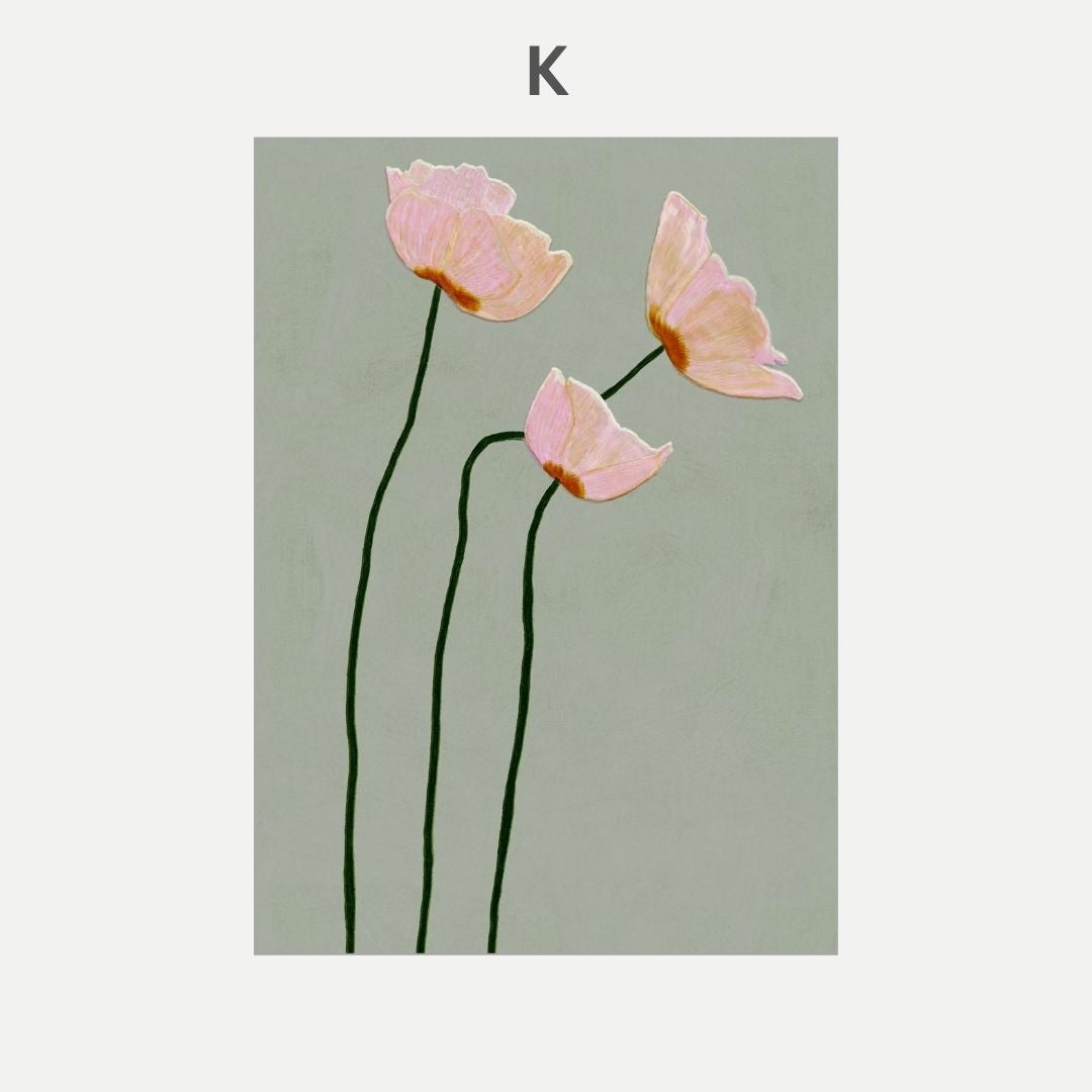 Three pink flowers on a light green background