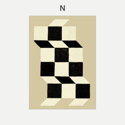 Geometric design with black and white squares on a beige background