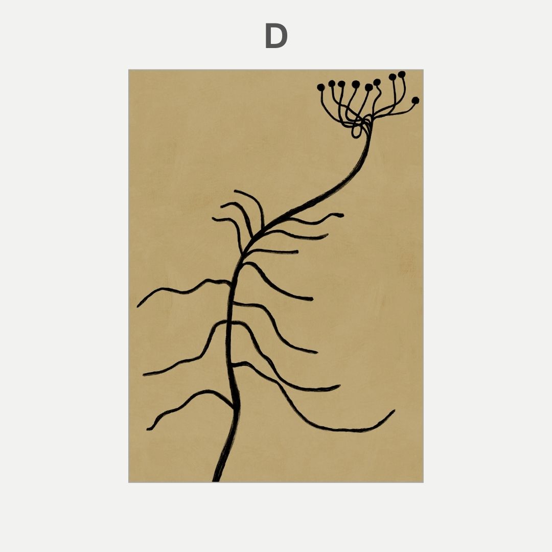 Black line drawing of a plant on a beige background