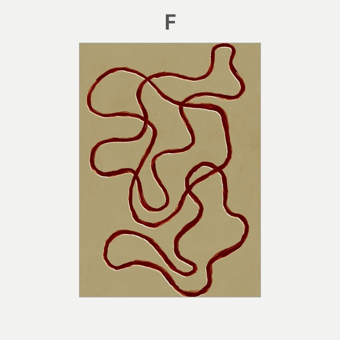 Red abstract line drawing on a beige background 