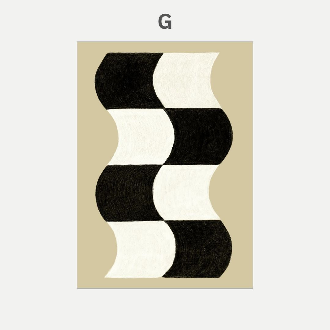 Black and white geometric pattern on a beige background