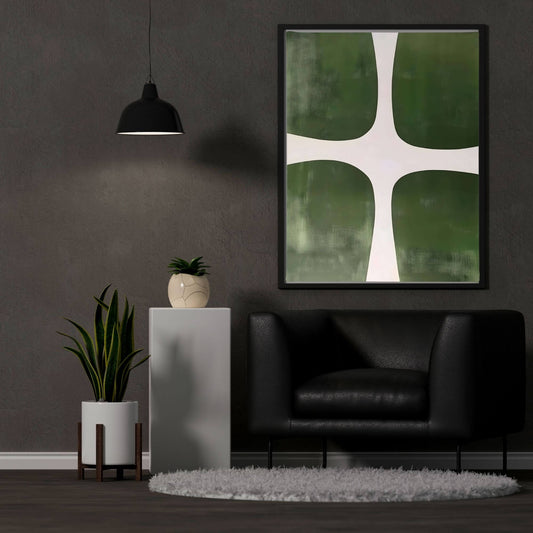Modern Green Geometric Abstract Framed Wall Art Canvas Print