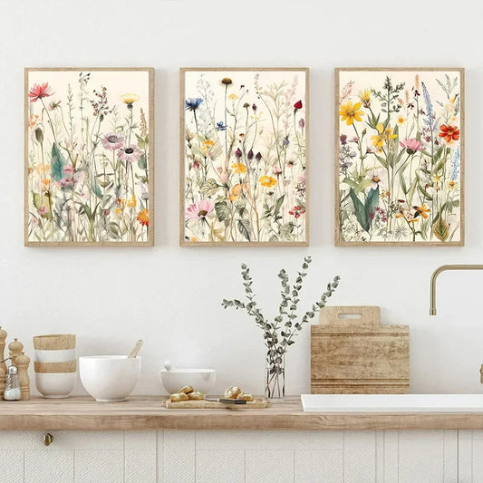 Modern Wild Flowers Botanical Floral Wall Art Canvas Print For Nordic Living Room Bedroom Home Office Decor