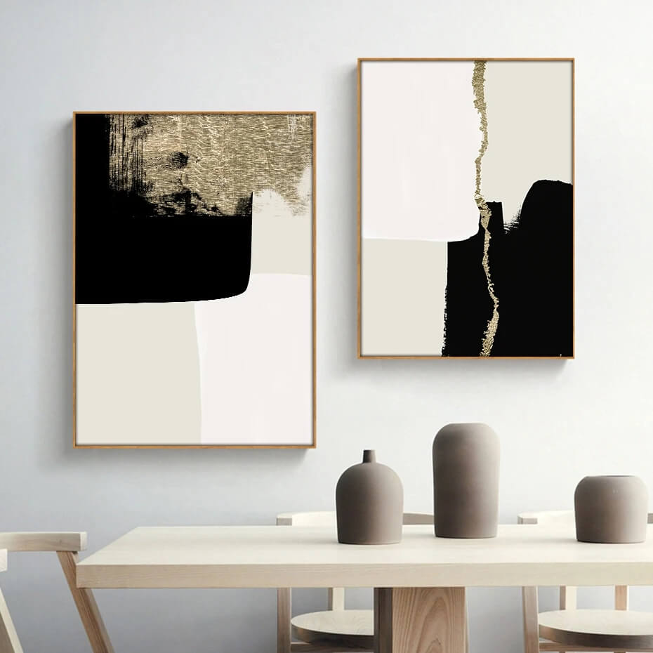 Modern Abstract Beige Black Golden Minimalist Wall Art Canvas Prints Nordic Poster Pictures For Living Room Office Wall Décor
