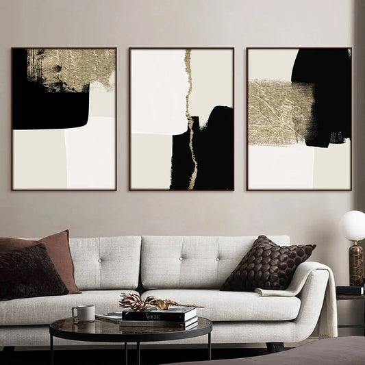 Modern Abstract Beige Black Golden Minimalist Wall Art Canvas Prints Nordic Poster Pictures For Living Room Office Wall Décor