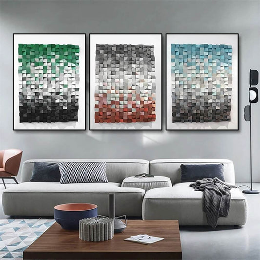 Modern Abstract Geomorphic Wall Art 3D Color Block Canvas Prints Minimalist Poster For Living Room Contemporary Loft Home Décor