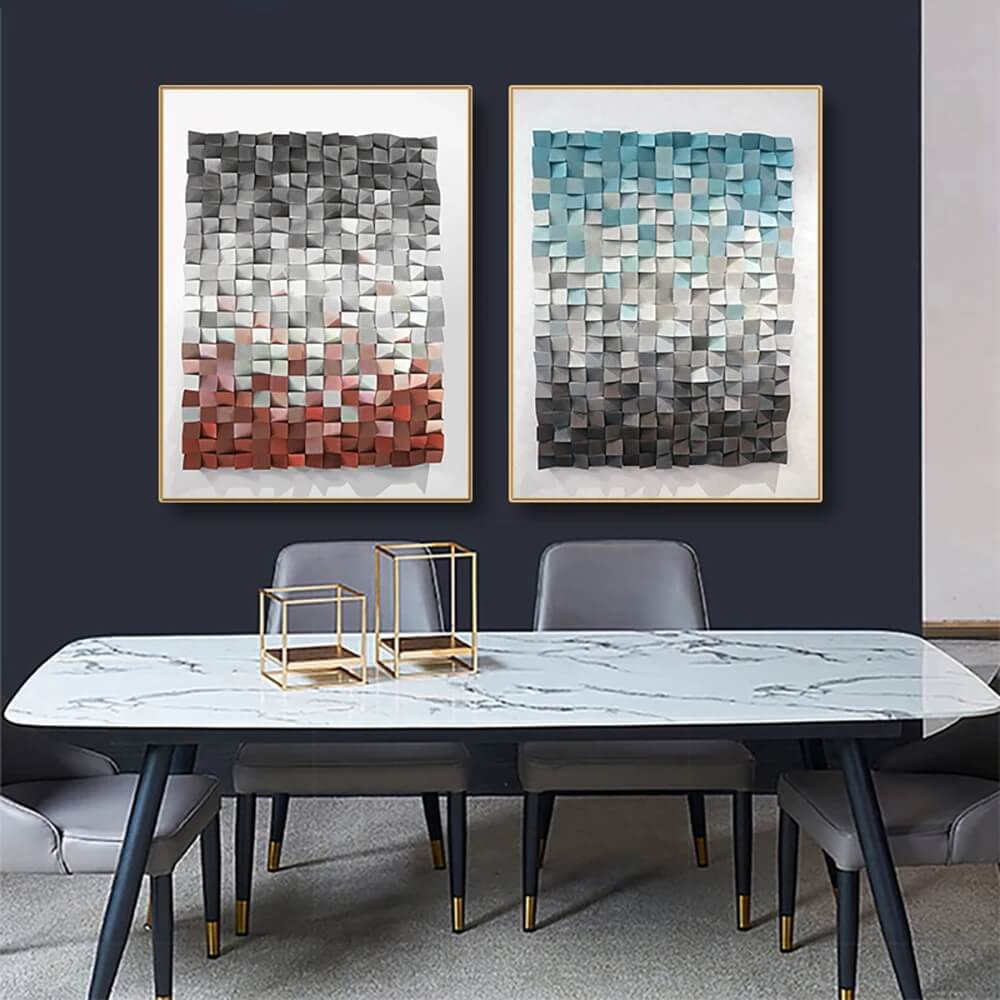 Modern Abstract Geomorphic Wall Art 3D Color Block Canvas Prints Minimalist Poster For Living Room Contemporary Loft Home Décor