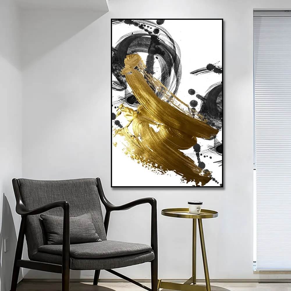 Modern Abstract Gold Black Canvas Print Minimalist Large Wall Art Nordic Flowing Poster Stylish Pictures For Modern Loft Living Room Bedroom Home Décor