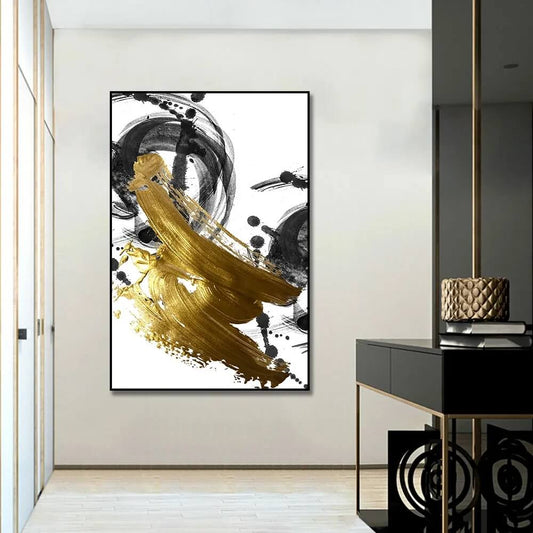 Modern Abstract Gold Black Canvas Print Minimalist Large Wall Art Nordic Flowing Poster Stylish Pictures For Modern Loft Living Room Bedroom Home Décor