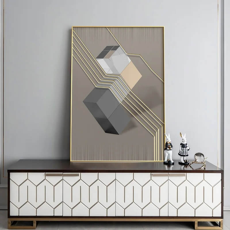 Modern Abstract Grey Golden Canvas Prints Fine Art Nordic Wall Art Architectural 3D Effect Poster Pictures For Modern Living Room Office Décor