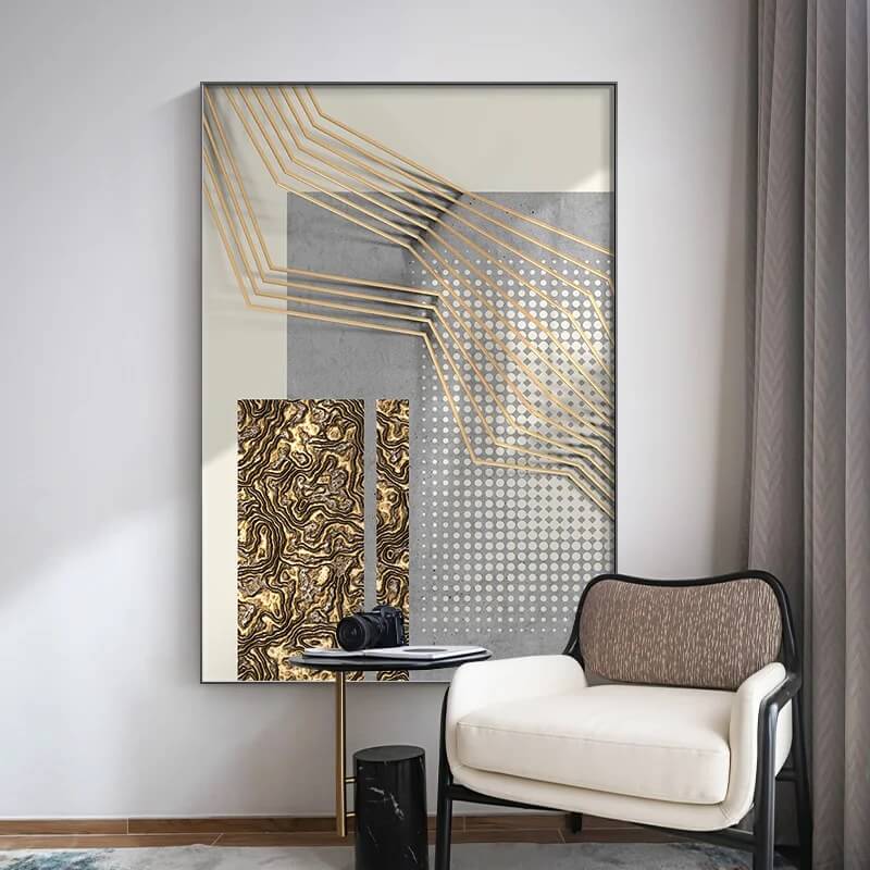 Modern Abstract Grey Golden Canvas Prints Fine Art Nordic Wall Art Architectural 3D Effect Poster Pictures For Modern Living Room Office Décor