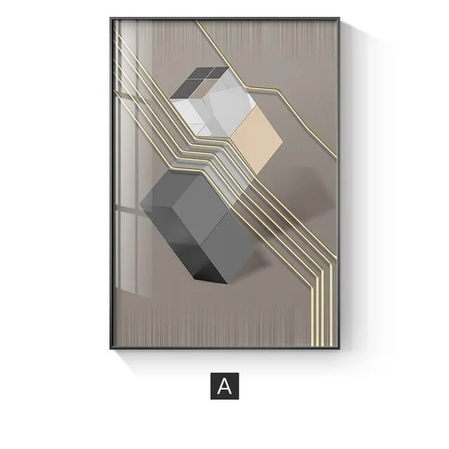 Modern Abstract Grey Golden Canvas Prints Fine Art Nordic Wall Art Architectural 3D Effect Poster Pictures For Modern Living Room Office Décor