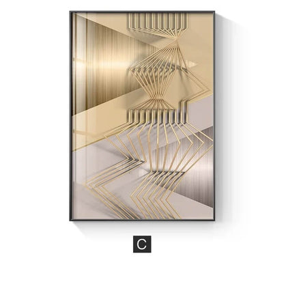 Modern Abstract Grey Golden Canvas Prints Fine Art Nordic Wall Art Architectural 3D Effect Poster Pictures For Modern Living Room Office Décor