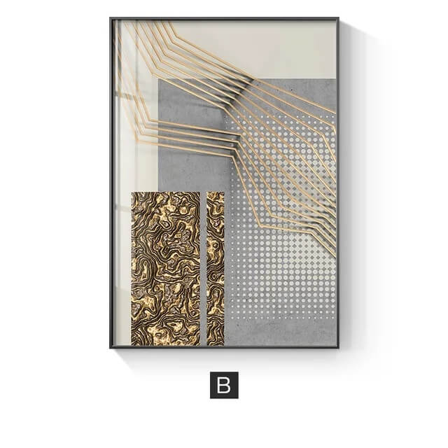 Modern Abstract Grey Golden Canvas Prints Fine Art Nordic Wall Art Architectural 3D Effect Poster Pictures For Modern Living Room Office Décor