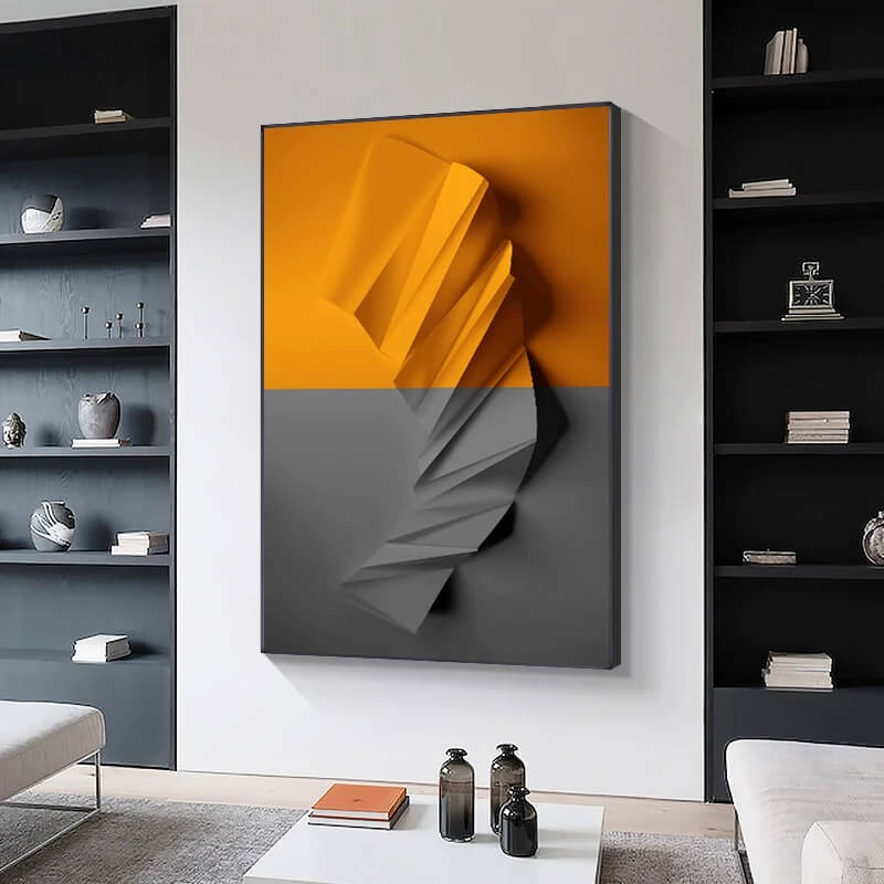 Modern Abstract Orange Grey Fine Art Canvas Prints Geometric Line 3D Effect Architectural Pictures For Urban Loft Living Room Dining Room Office Décor