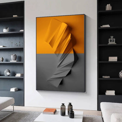 Modern Abstract Orange Grey Fine Art Canvas Prints Geometric Line 3D Effect Architectural Pictures For Urban Loft Living Room Dining Room Office Décor