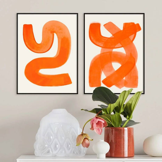 Modern Abstract Watercolor Brush Strokes Orange Blue Canvas Prints Wall Art Minimalist Doodle Pictures For Living Room Office Home Décor