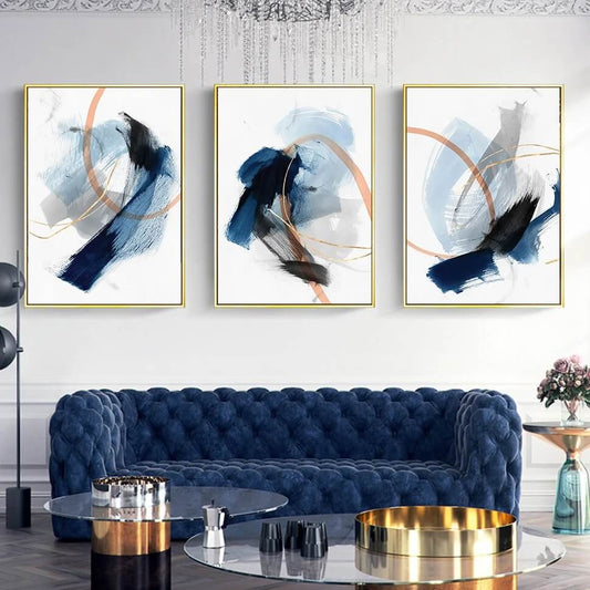 Modern Abstract Watercolor Blue Splash Ink Canvas Prints Minimalist Nordic Wall Art Golden Picture For Living Room Home Décor