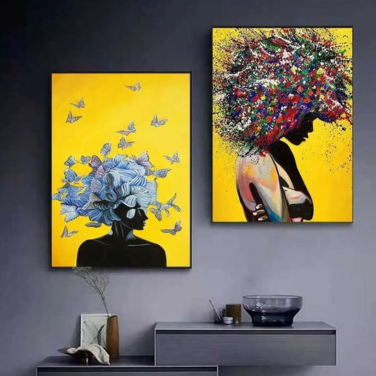 Modern Girl Canvas Prints Yellow Abstract Posters Portrait Wall Art For Modern Living Room Bedroom Home Décor