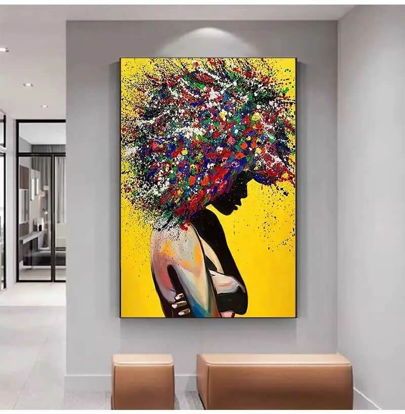 Modern Girl Canvas Prints Yellow Abstract Posters Portrait Wall Art For Modern Living Room Bedroom Home Décor